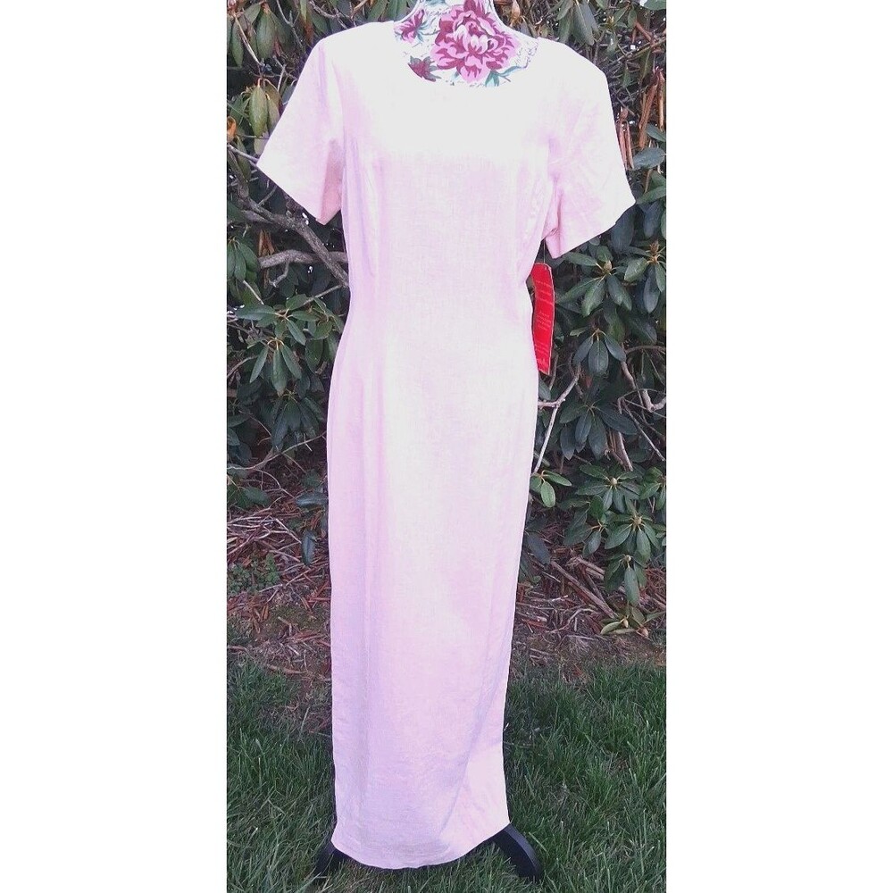 Adolfo Studio Womens 12 Maxi Linen Dress Pink Summer Business Romantic Travel